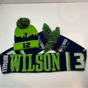 Seattle Seahawks Football Adult Beanie number 12 and Scarf Russel Wilson bundle